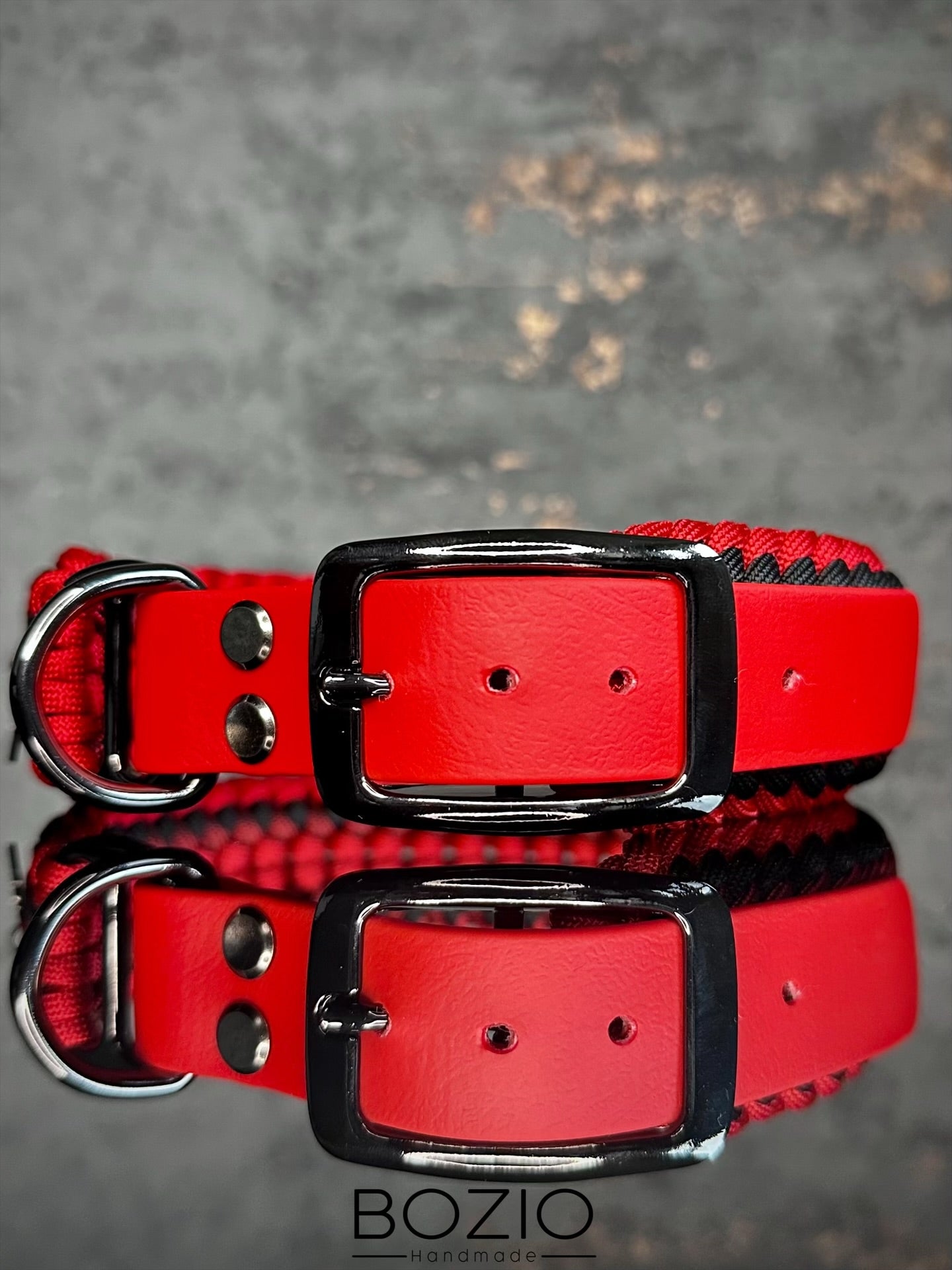 Paracord biothane Halsband hund rot schwarz gun metal schwarz glaenzend