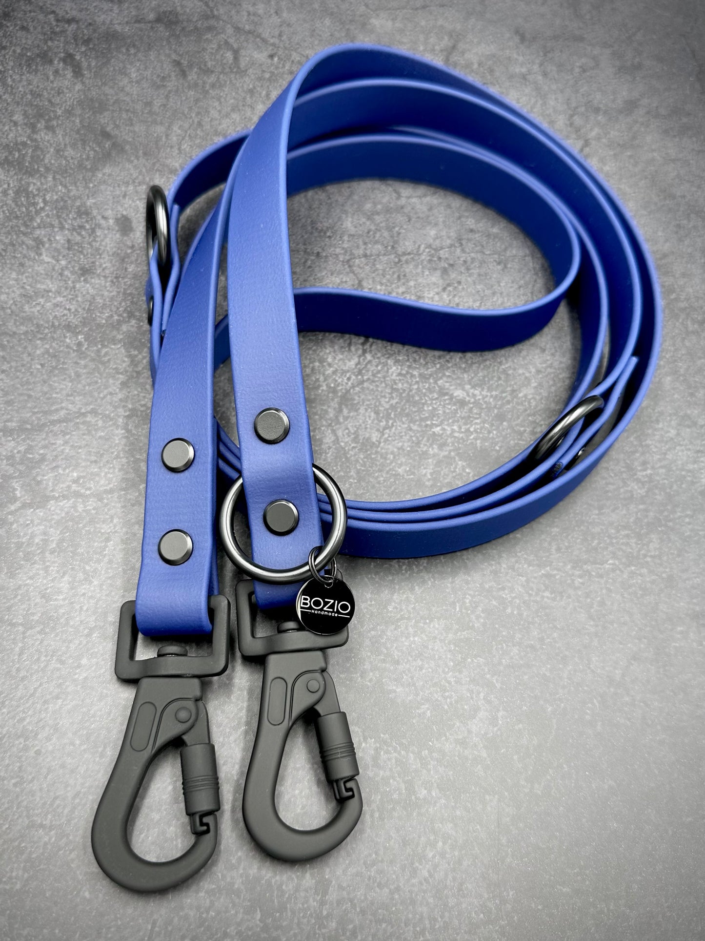 biothane leine hund dunkel blau navy aluminium karabiner sicherheitskarabiner karabiner schwarz sicherheit
