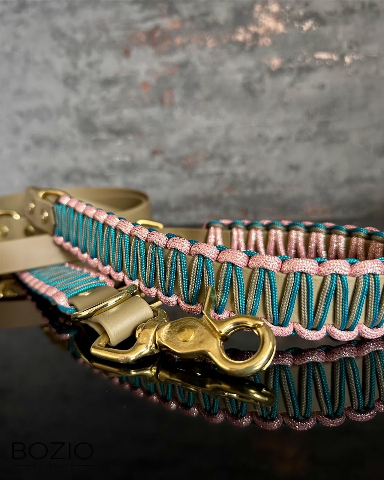biothane x paracord leine hund beige cream teal petrol rose rosa glitzer gold messing
