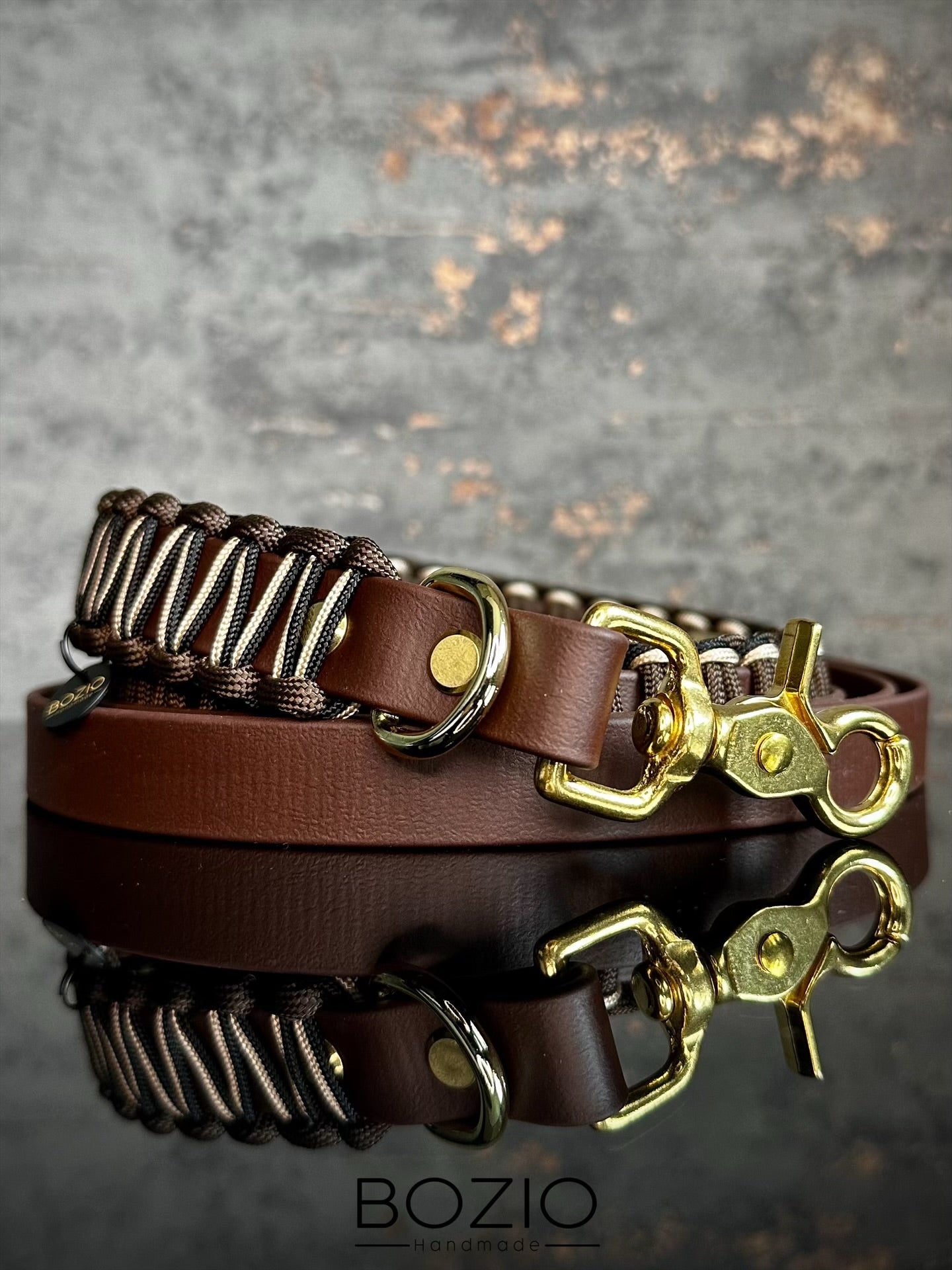 biothane x paracord leine hund dunkel braun cream schwarz gold messing