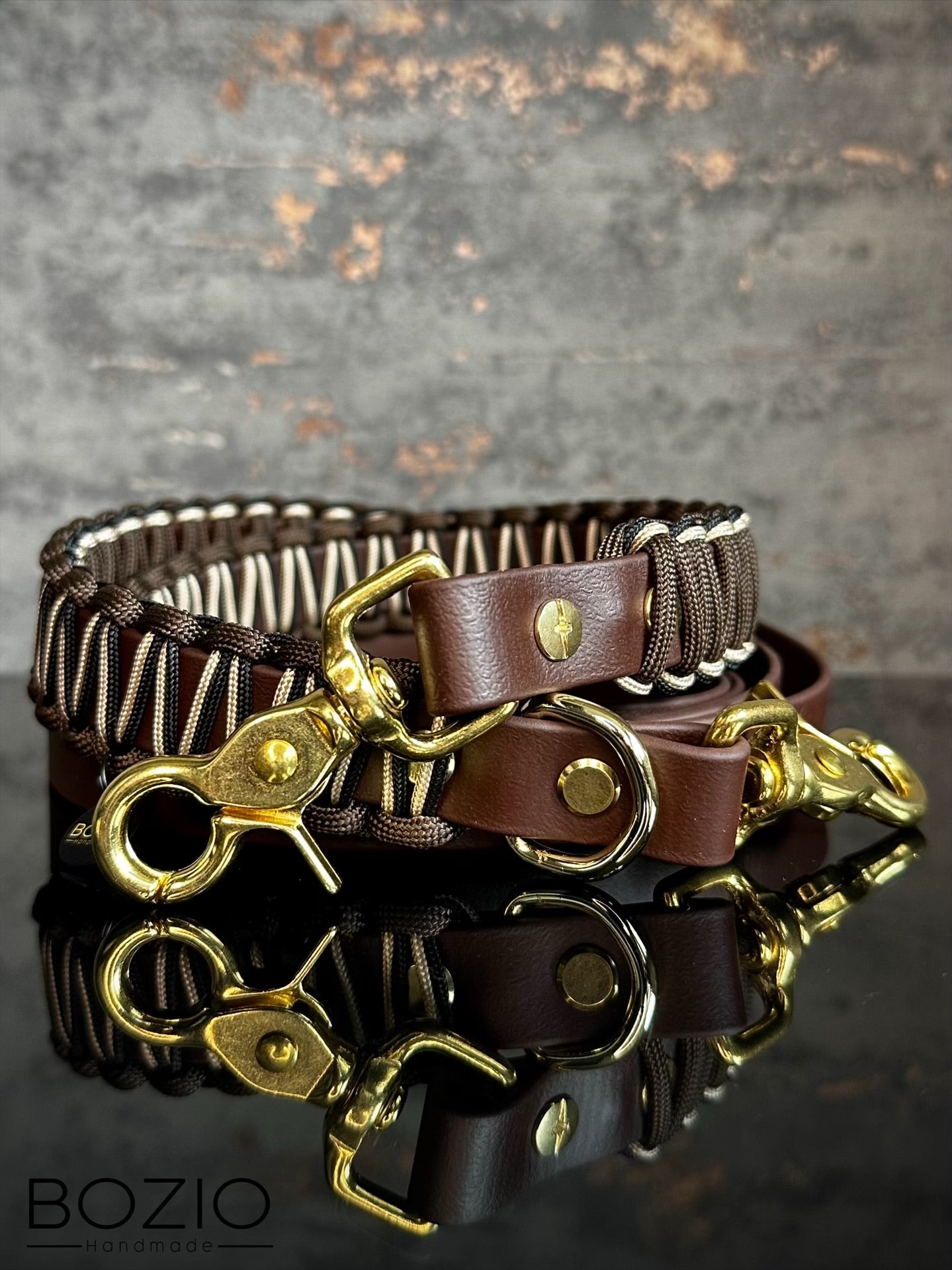 biothane x paracord leine hund messing gold dunkel braun schwarz cream beige