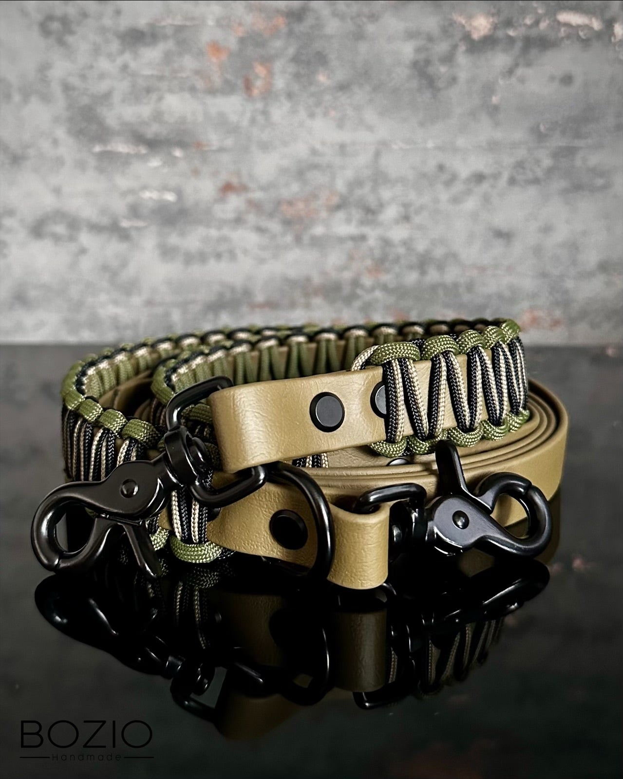 biothane x paracord leine hund oliv gruen army khaki schwarz cream beige grau sicherheitskarabiner karabiner sicherheit