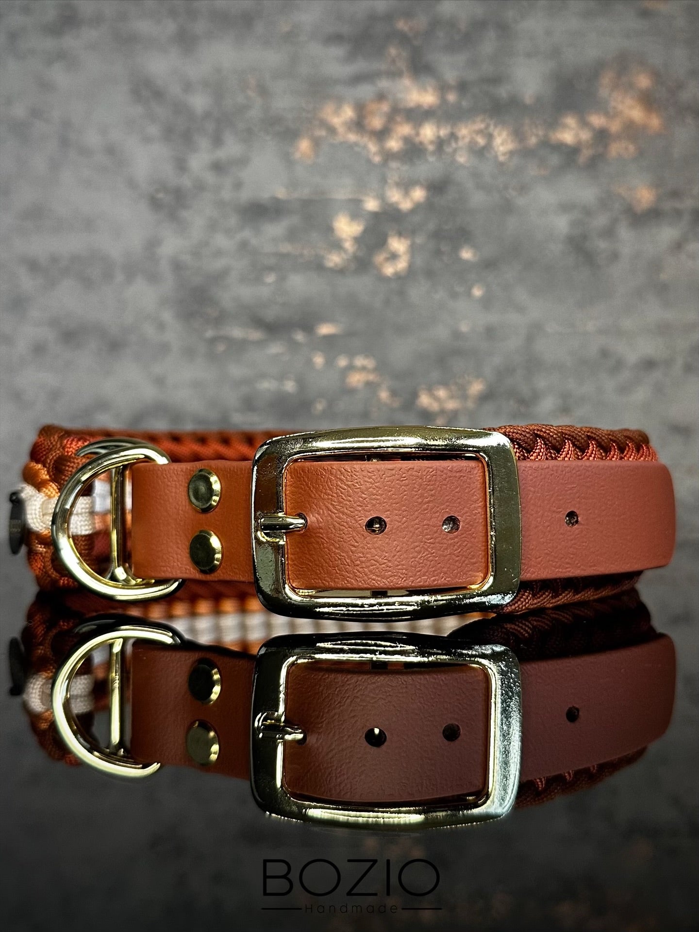 paracord biothane halsband hund braun choco kupfer rost rust cream weiss