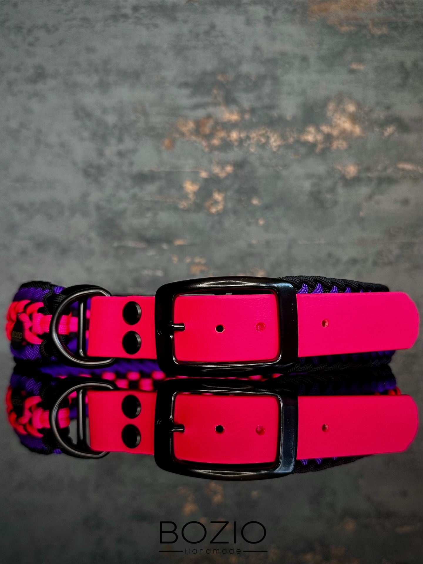 paracord biothane halsband hund neon pink rosa lila schwarz