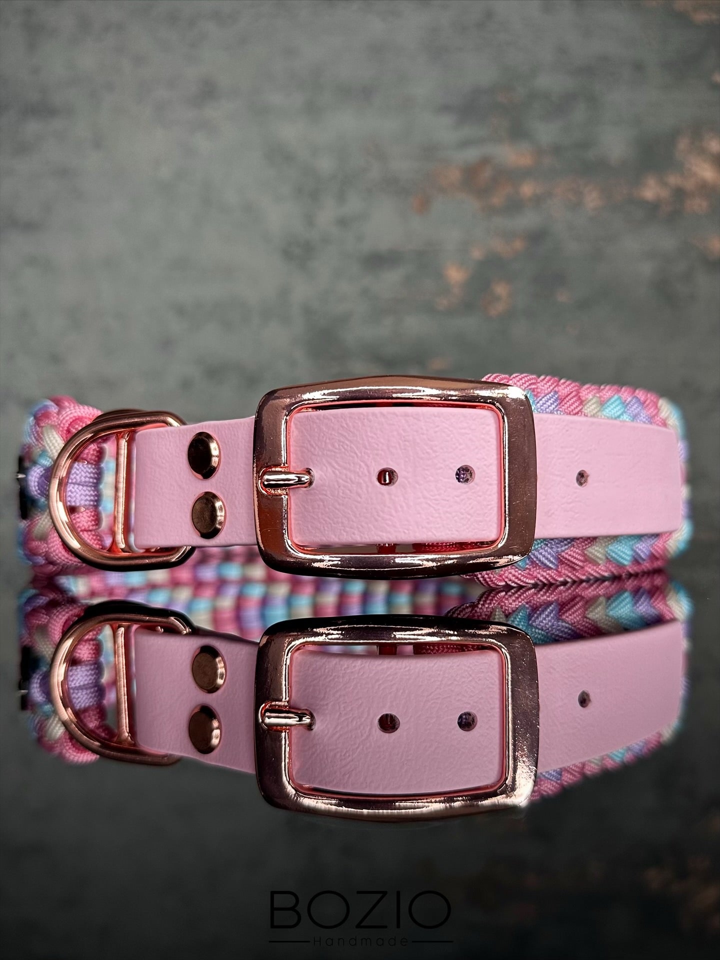 paracord biothane halsband hund pastel lila rose rosa blau cream beige