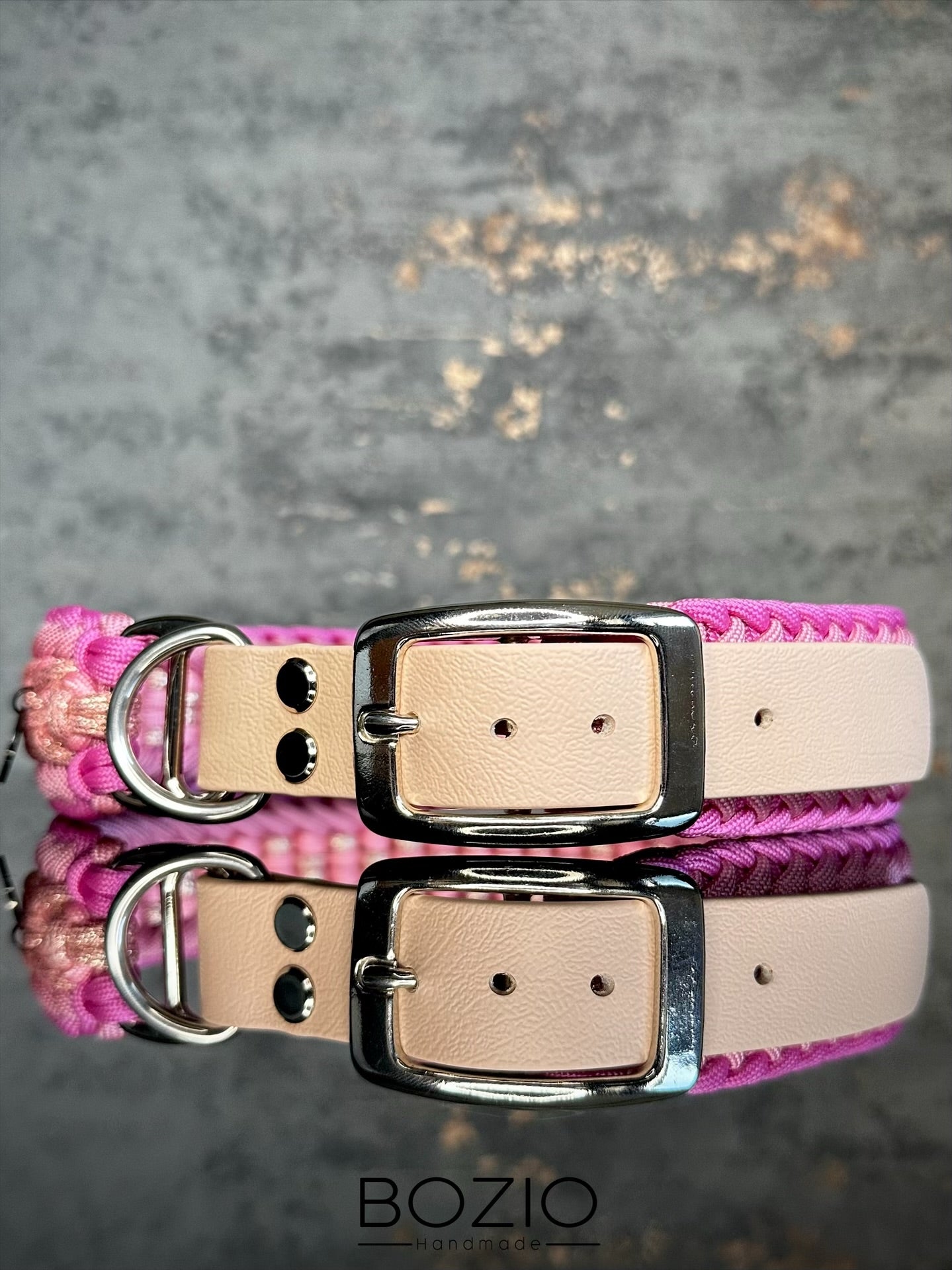 paracord biothane halsband hund silber pink rosa rose glitzer