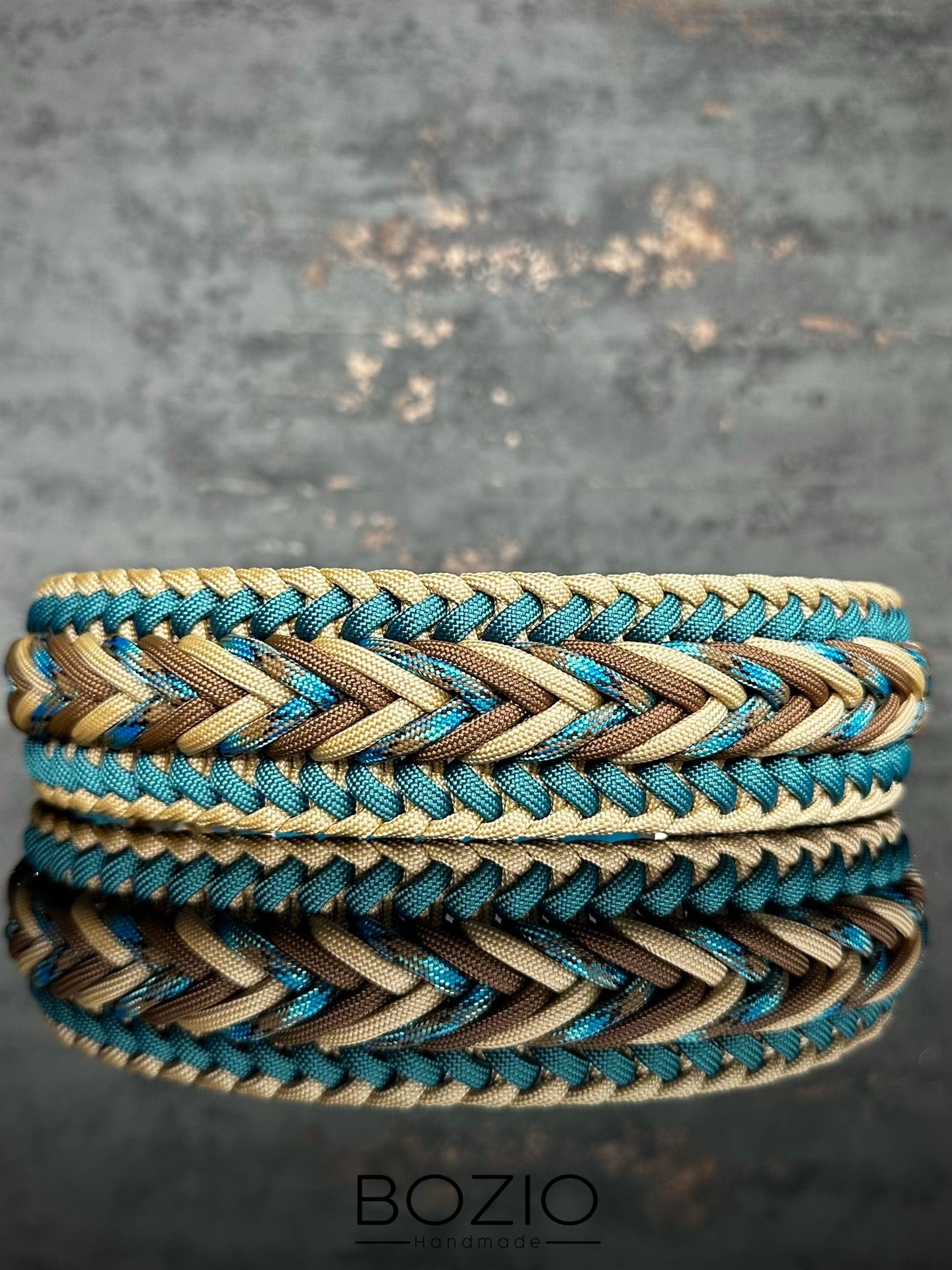paracord halsband hund beige cream teal blau tuerkis braun