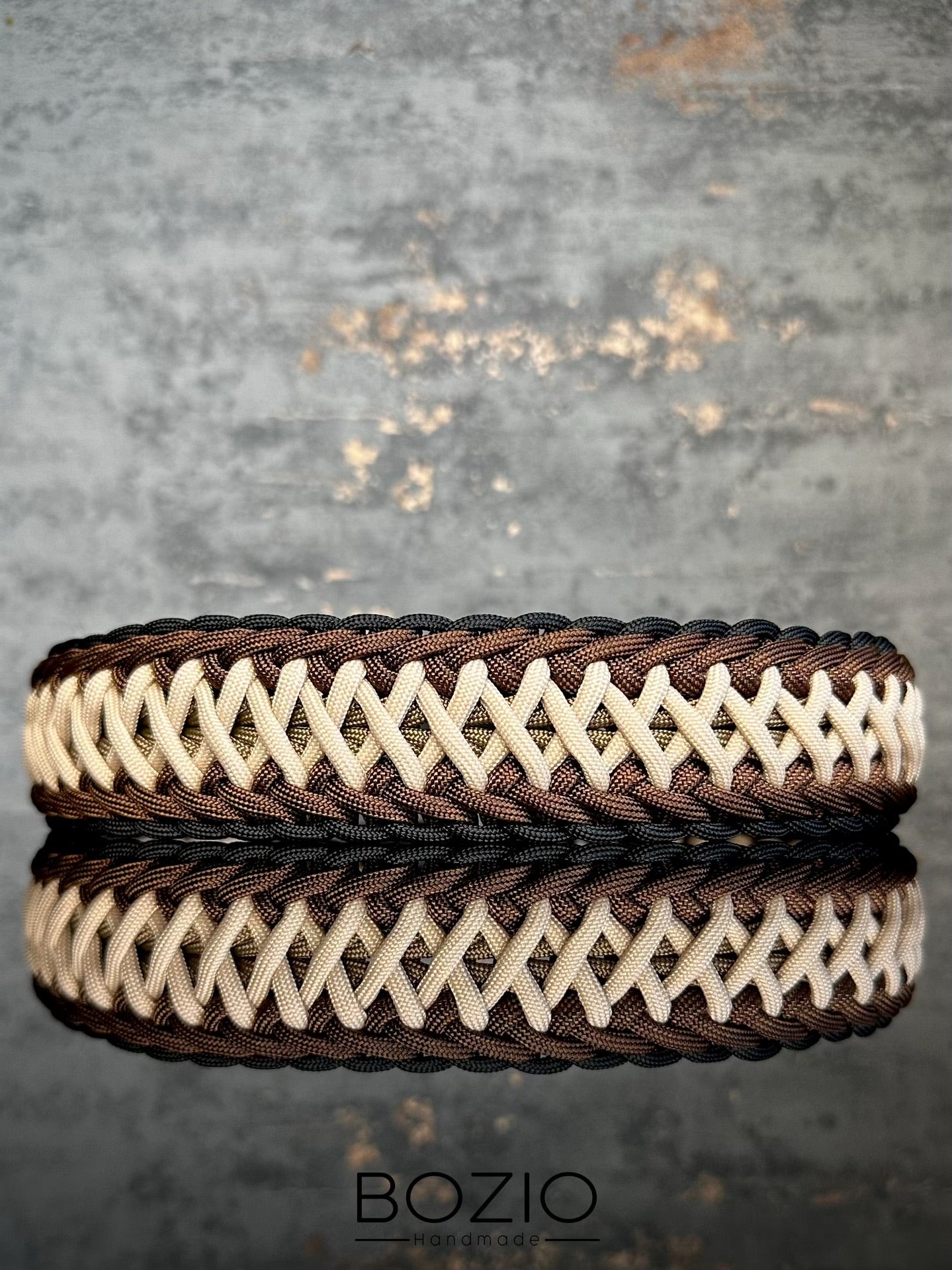 paracord halsband hund braun schwarz cream beige