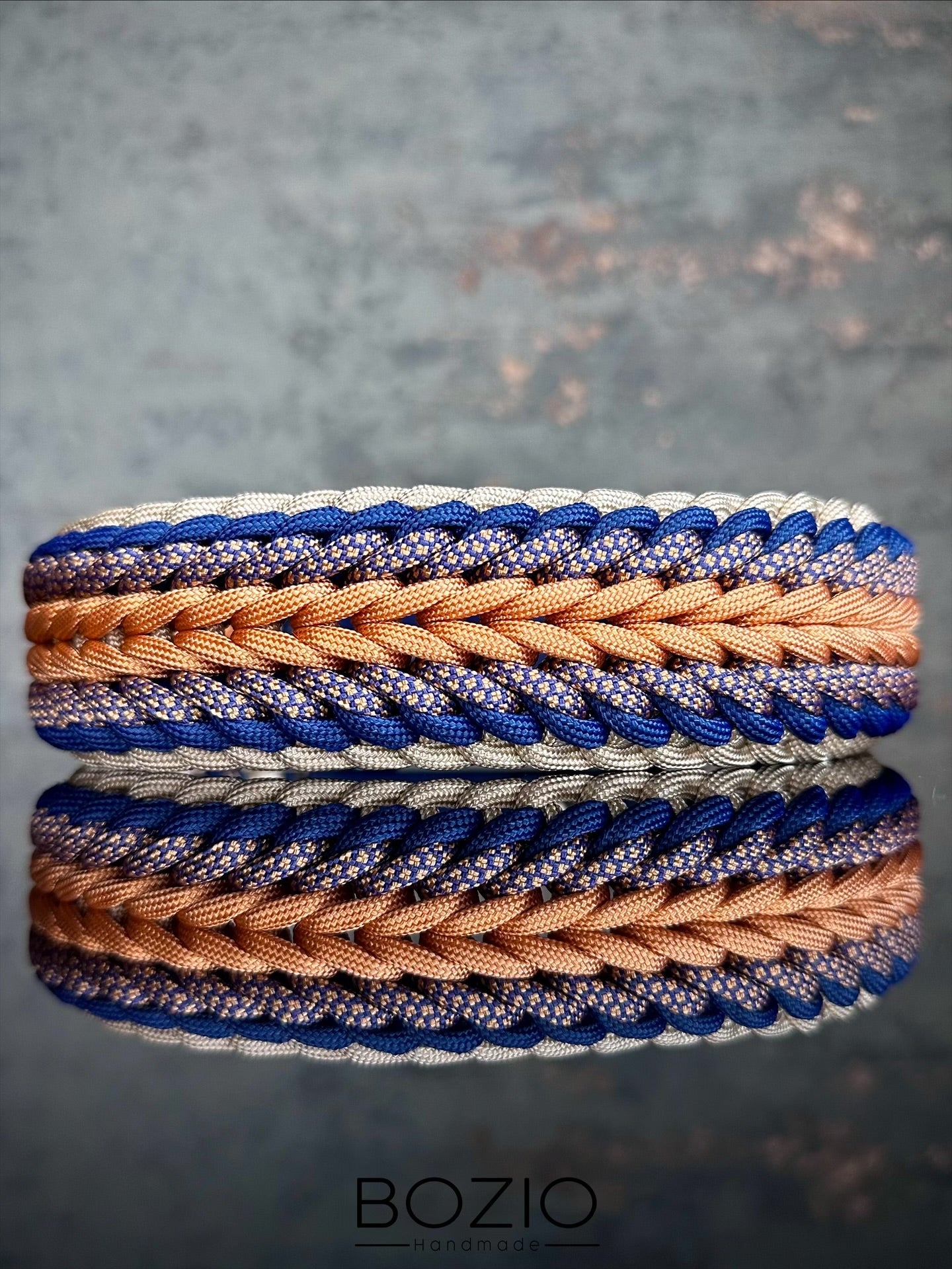 paracord halsband hund cream beige blau kupfer