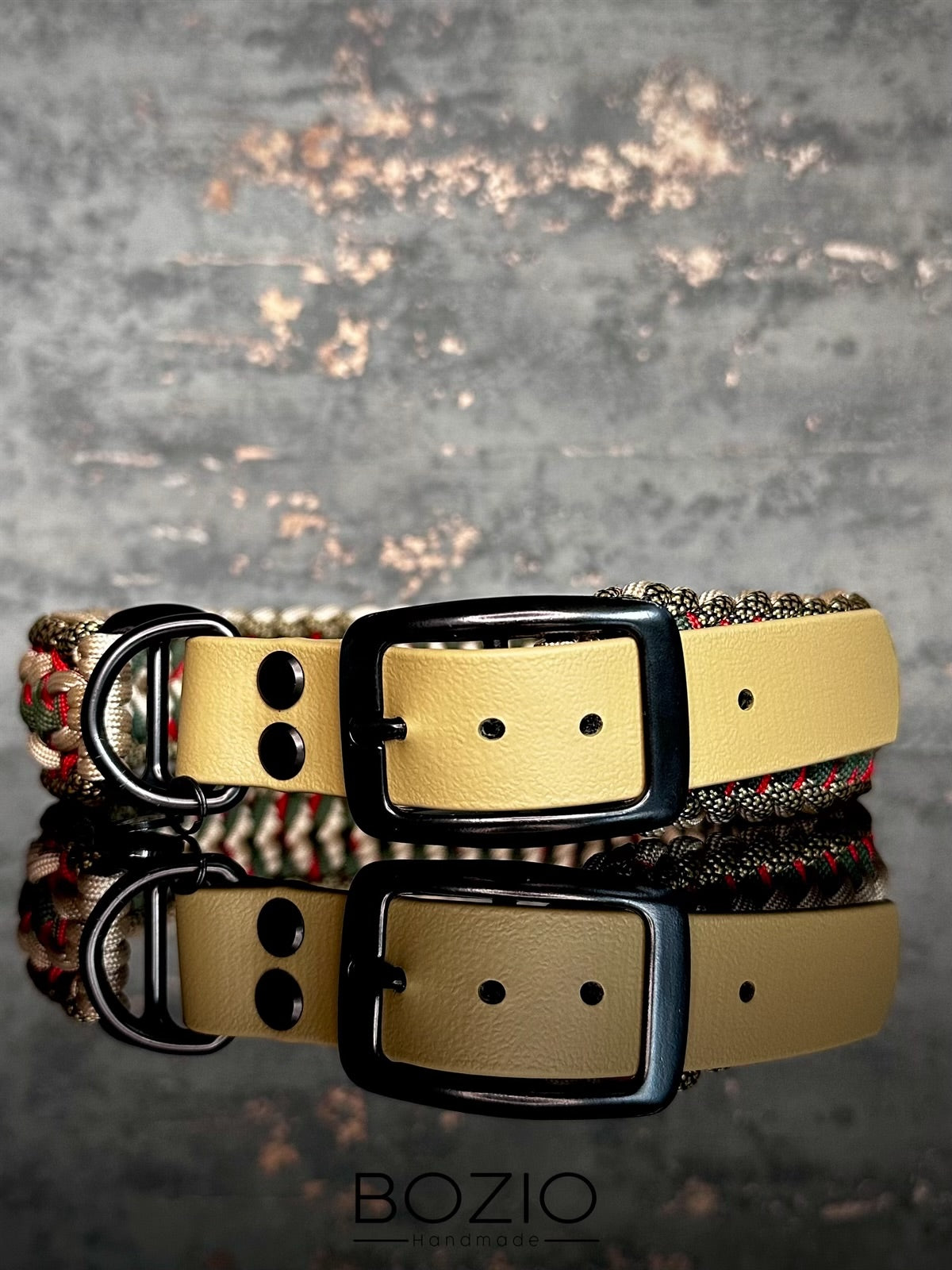 paracord halsband hund cream beige dunkel gruen gold rot biothane schwarz