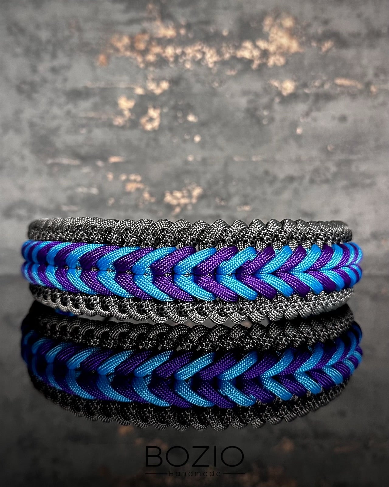 paracord halsband hund grau tuerkis lila cyan