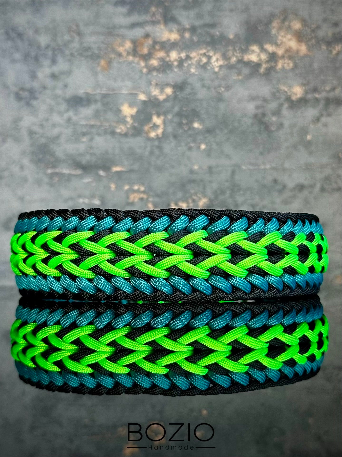 paracord halsband hund neon greun teal petrol schwarz blau