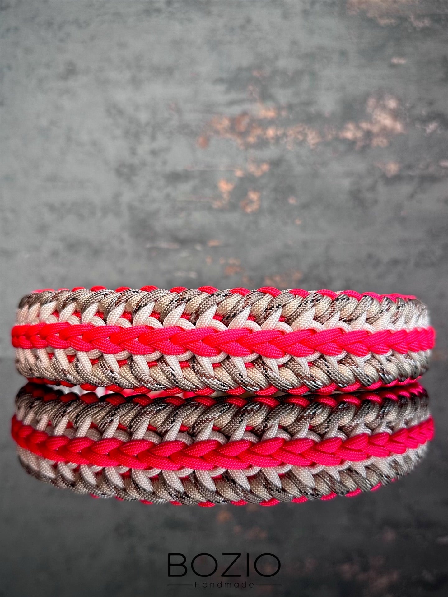 paracord halsband hund neon pink rosa beige cream tan