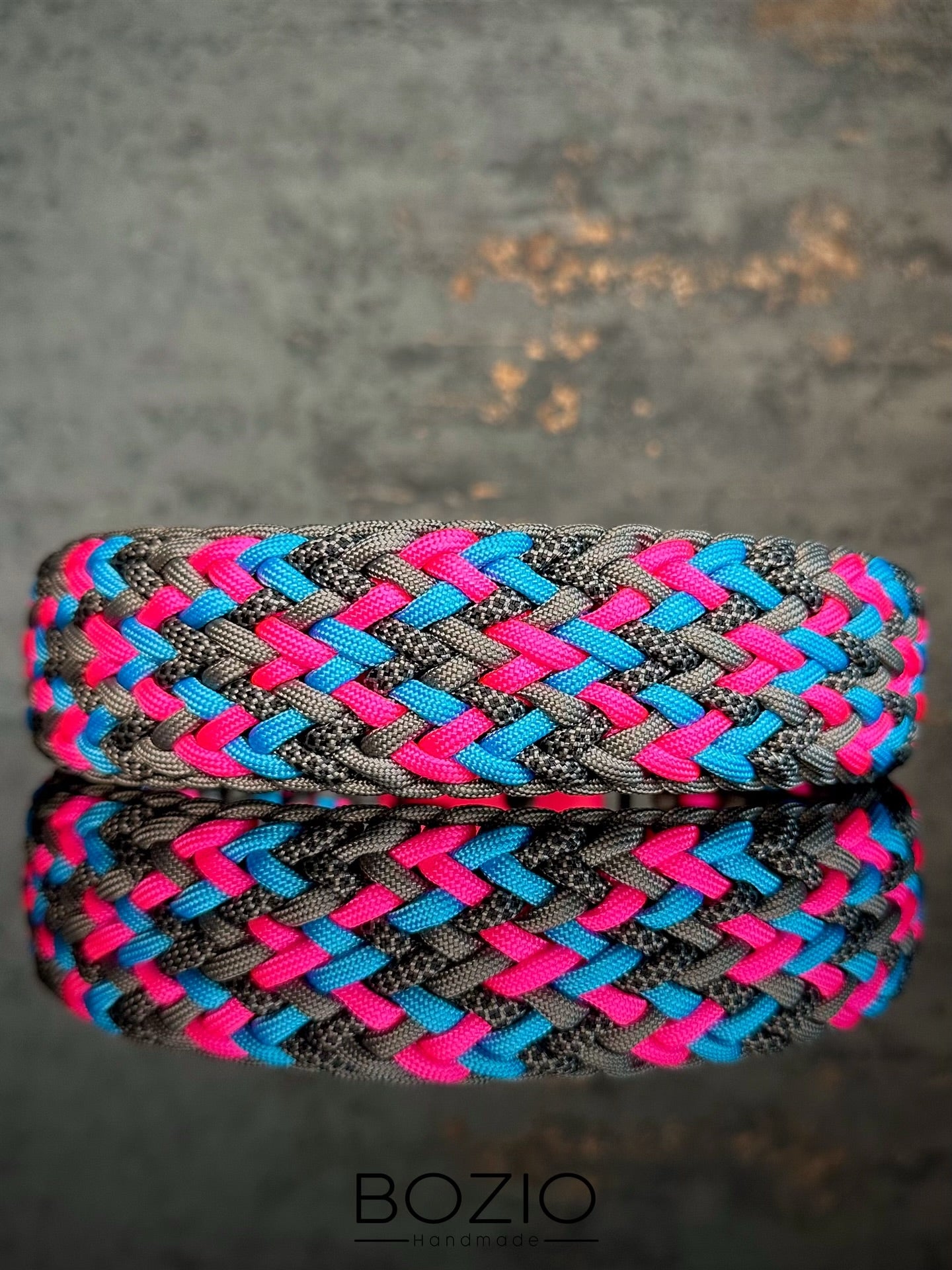 paracord halsband hund neon pink rosa grau schwarz tuerkis