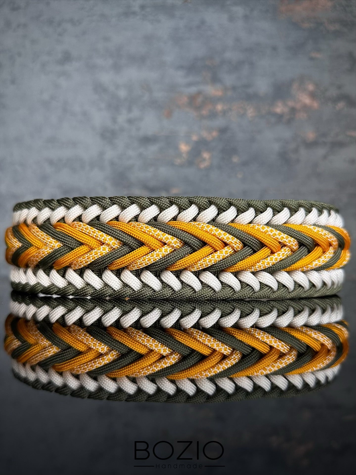 paracord halsband hund oliv khaki army gruen cream gelb gold