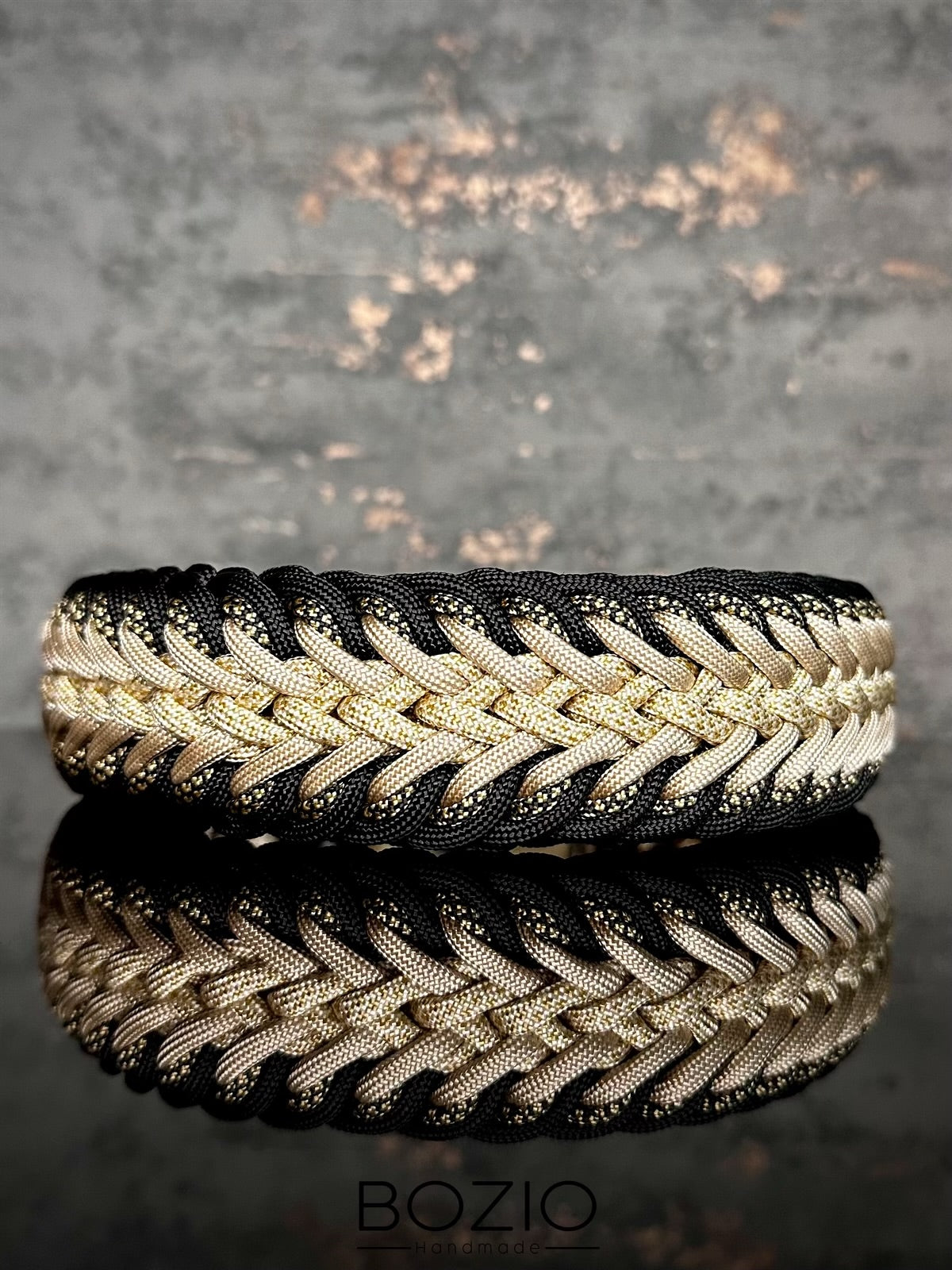 paracord halsband hund schwarz beige cream gold