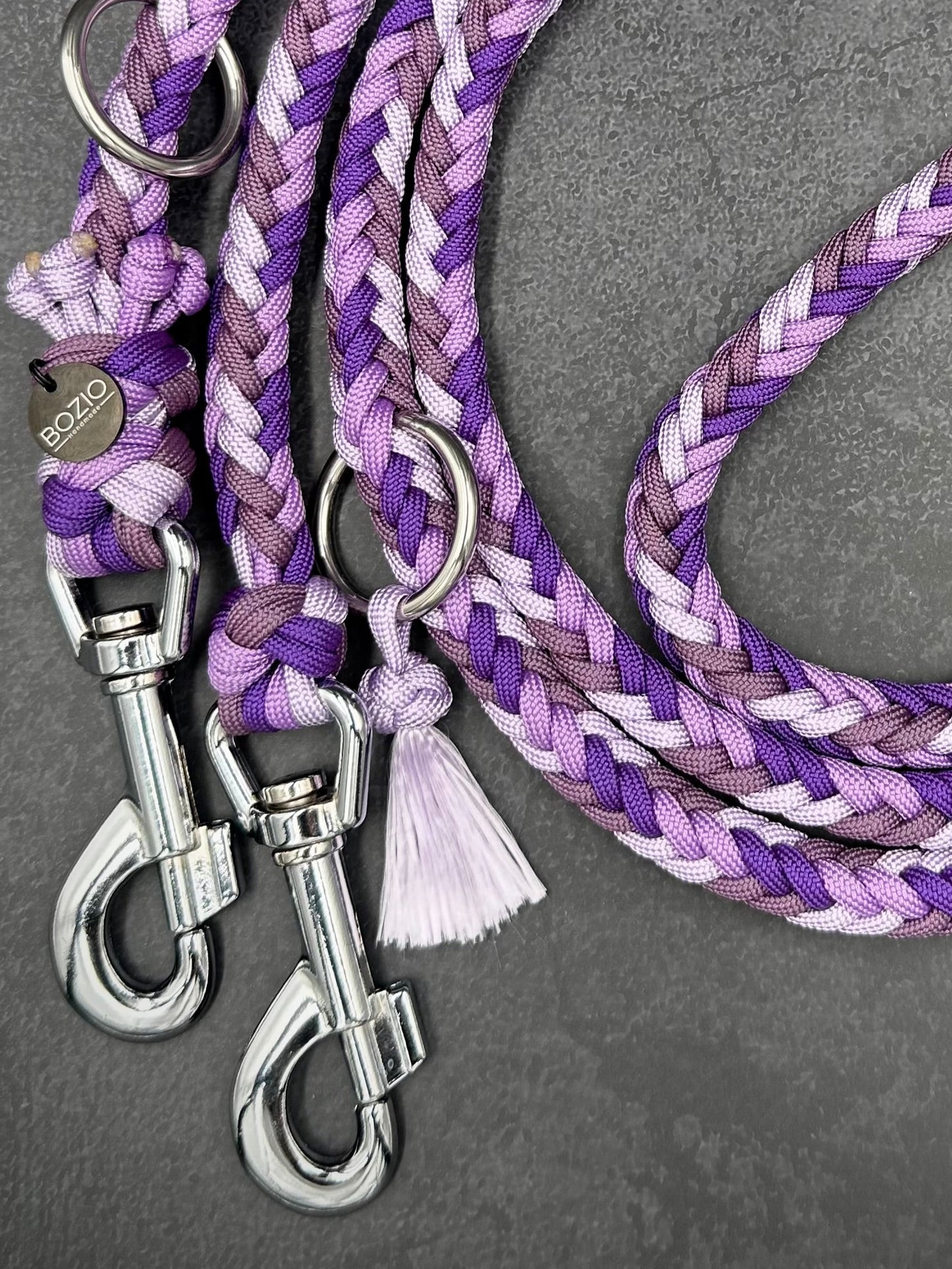 paracord leine hund lila Pastel silber karabiner