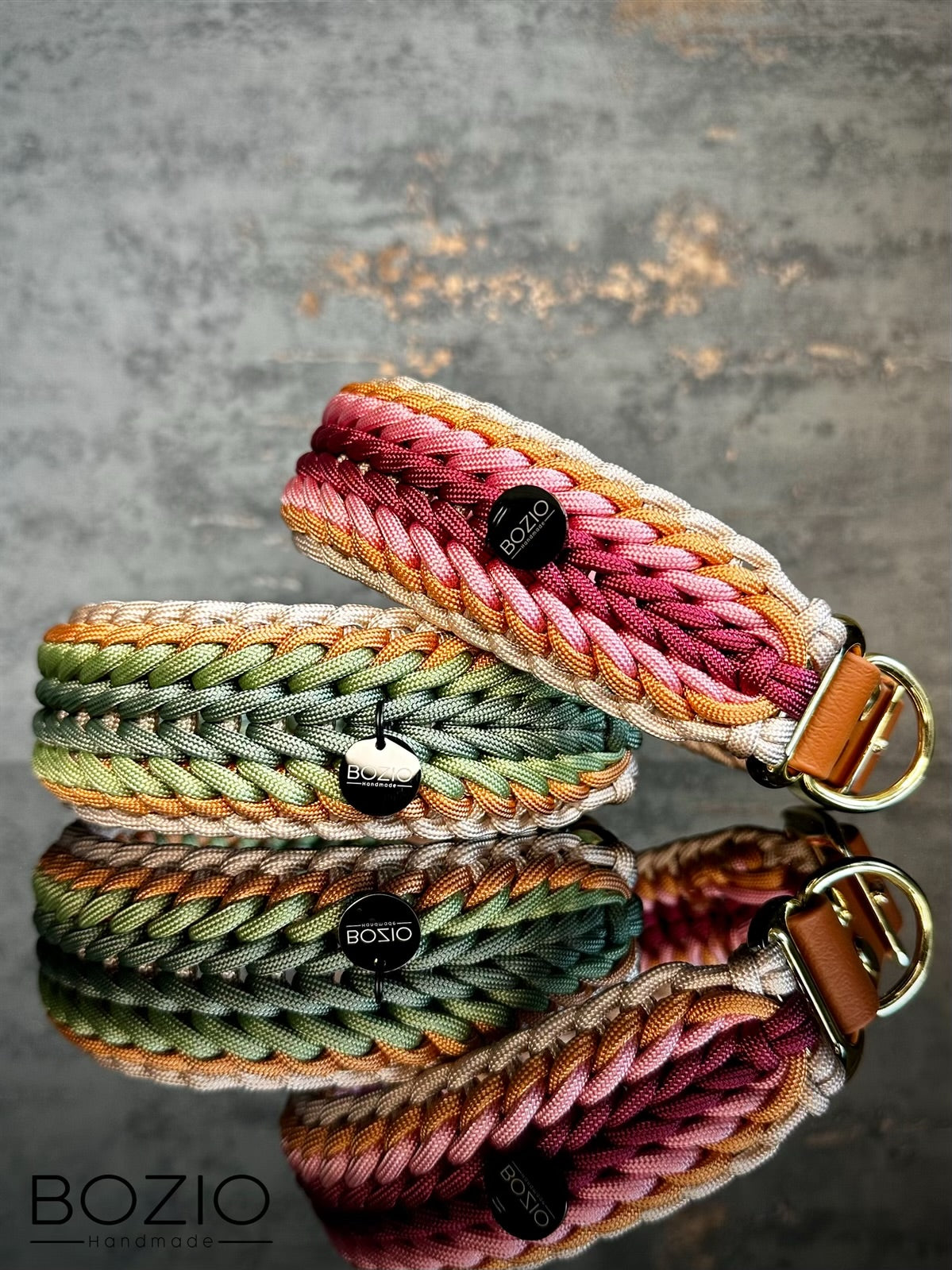 Paracord Halsband Grün Kupfer Rosa