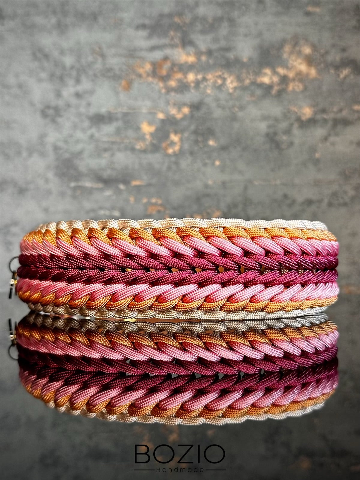 Paracord Halsband Rosa Dunkel Rot Beige