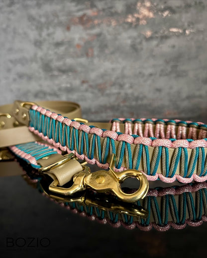 biothane x paracord leine hund beige cream teal petrol rose rosa glitzer gold messing 
