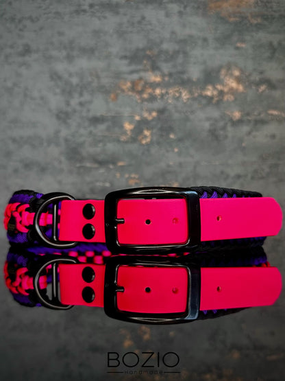 paracord biothane halsband hund neon pink rosa lila schwarz