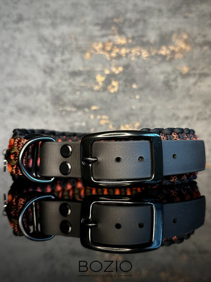 paracord biothane halsband hund schwarz kupfer rust rost braun 
