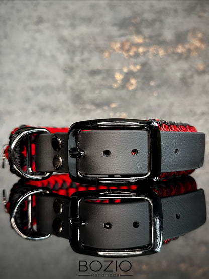 paracord halsband biothane hund schwarz rot gun metal glaenzend schwarz