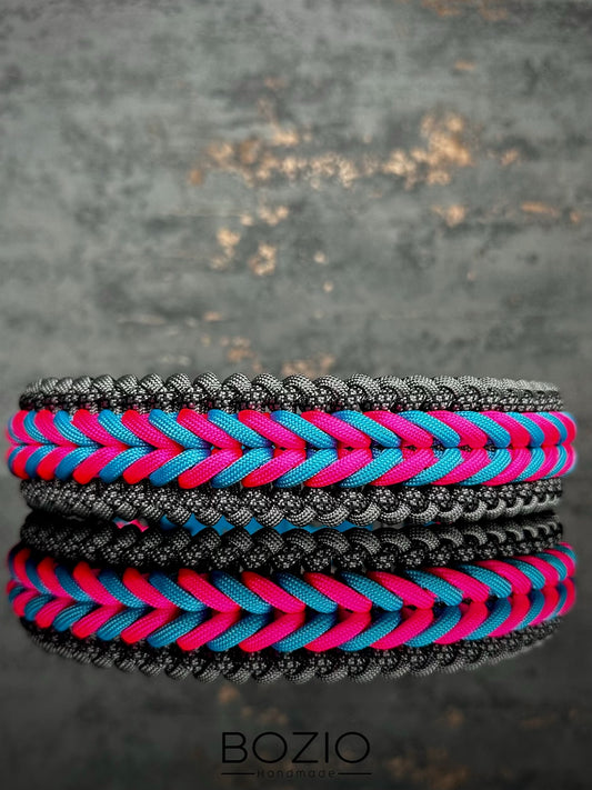 paracord halsband grau pink türkis blau