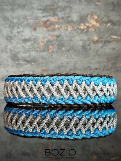 paracord halsband hund baby blau hell grau weiss braun 
