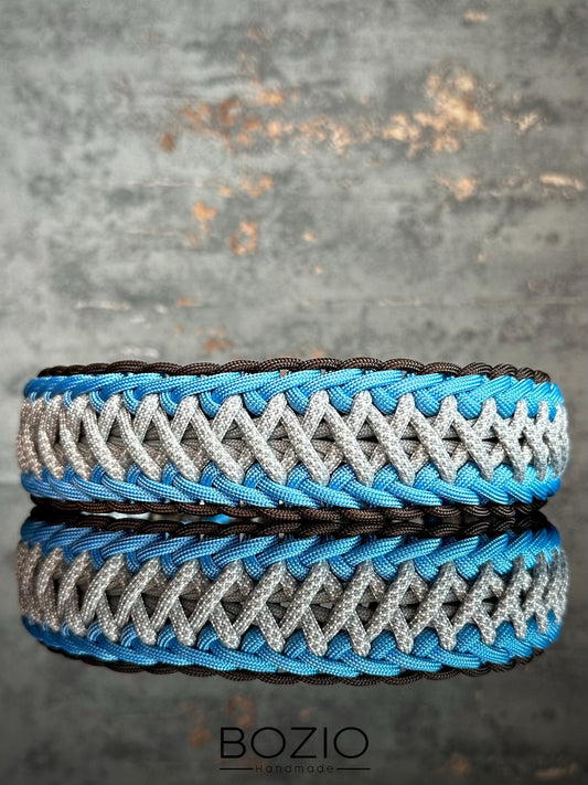 paracord halsband hund baby blau hell grau weiss braun 