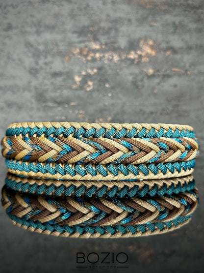 paracord halsband hund beige cream teal blau tuerkis braun