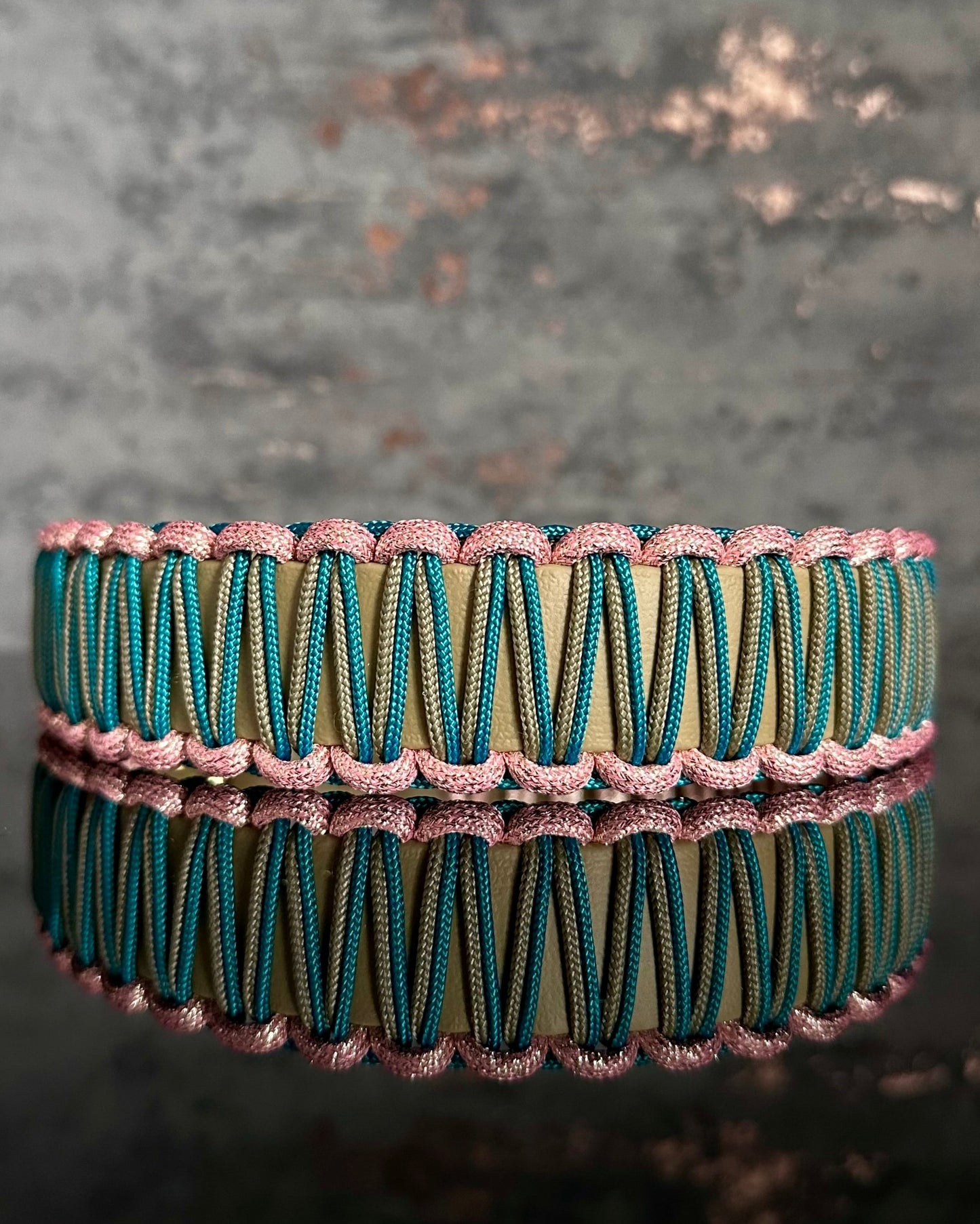 paracord halsband hund biothane rosa glitzer teal petrol beige cream