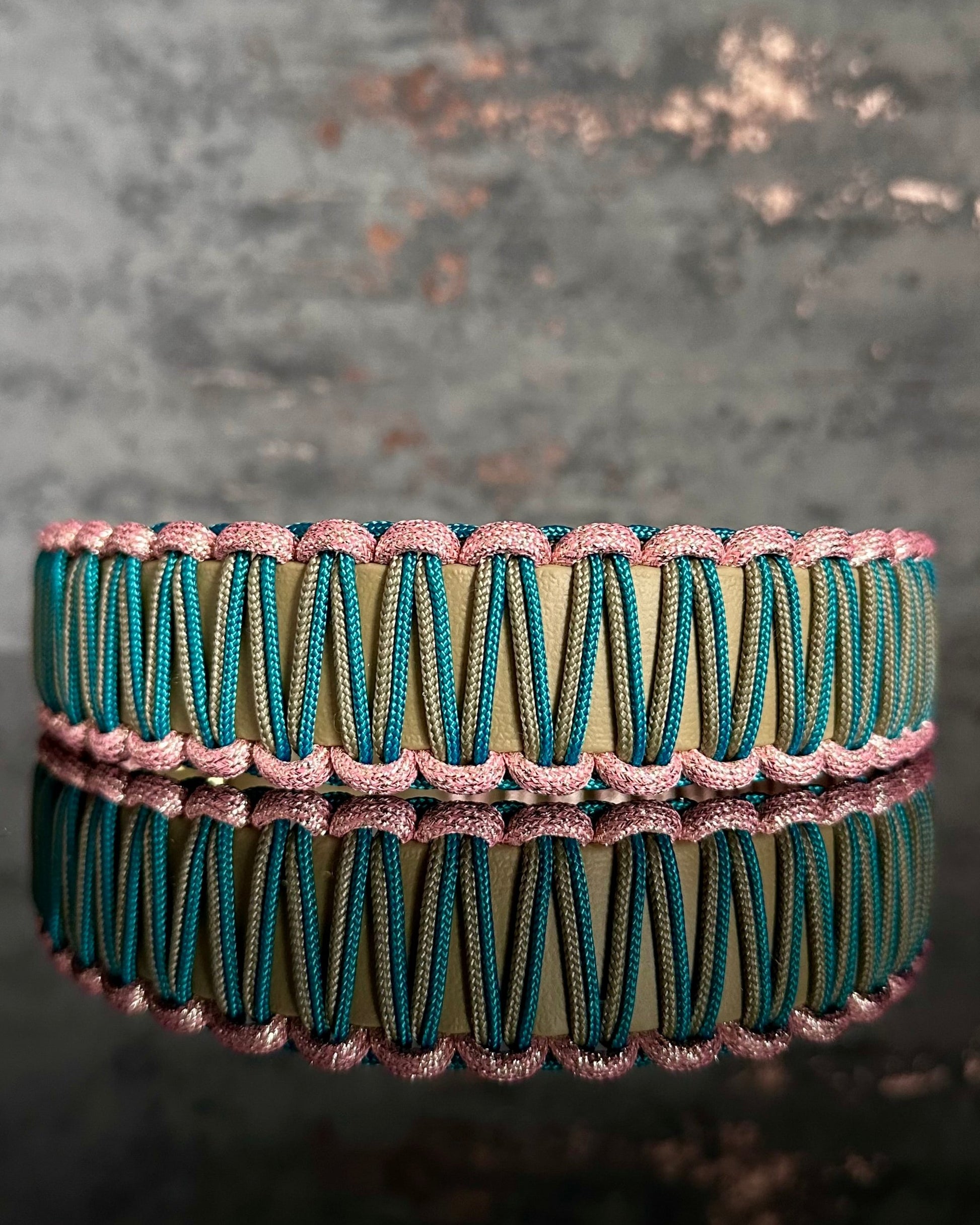 paracord halsband hund biothane rosa glitzer teal petrol beige cream
