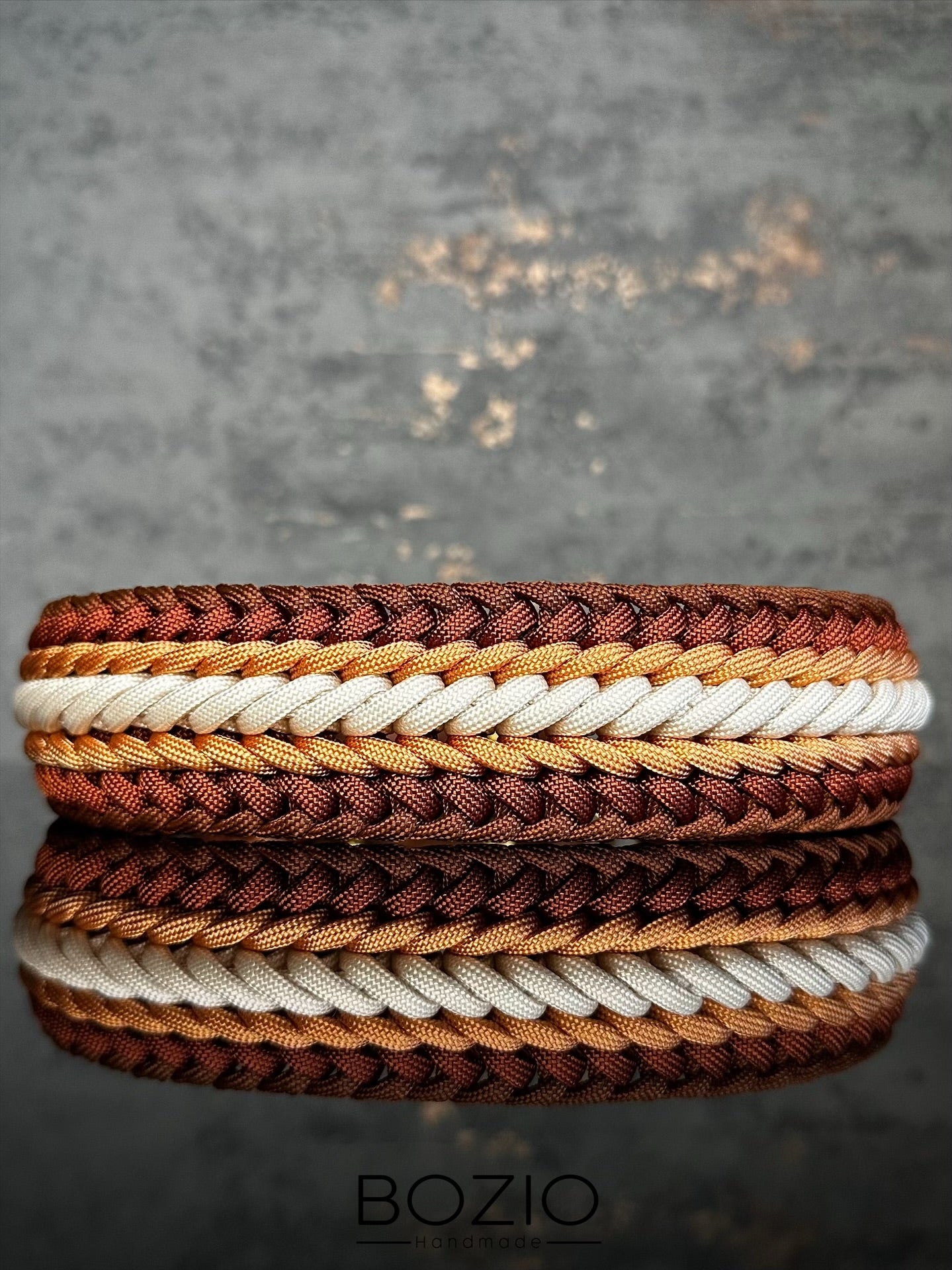 paracord halsband hund braun choco kupfer rost rust cream weiss