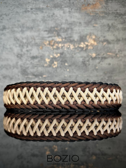 paracord halsband hund braun schwarz cream beige 
