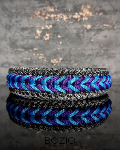 paracord halsband hund grau tuerkis lila cyan