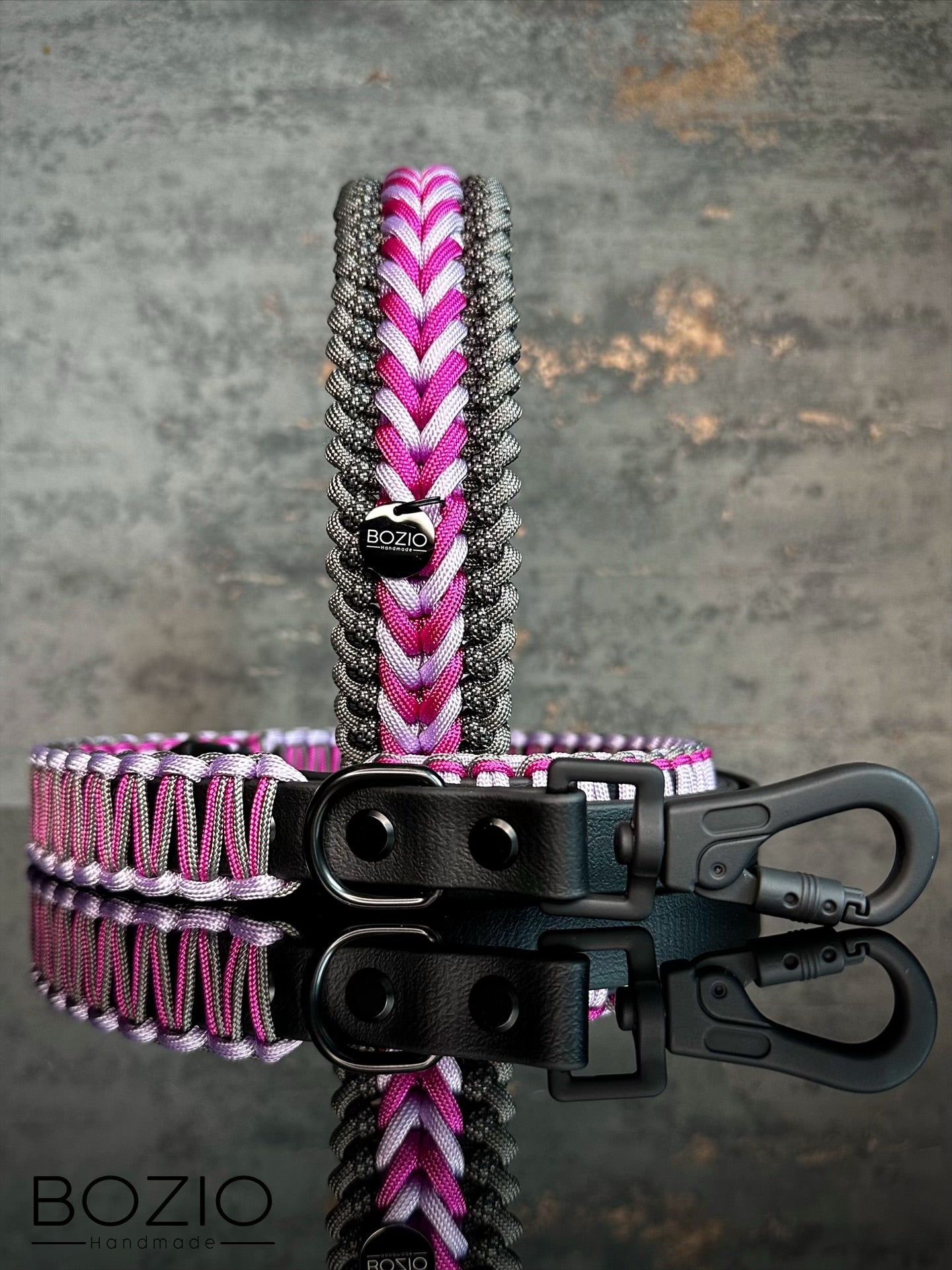 paracord halsband hund leine biotahne x paracord sicherheitskarabiner karabiner sicherheit schwarz pink pastel lila anthrazit grau