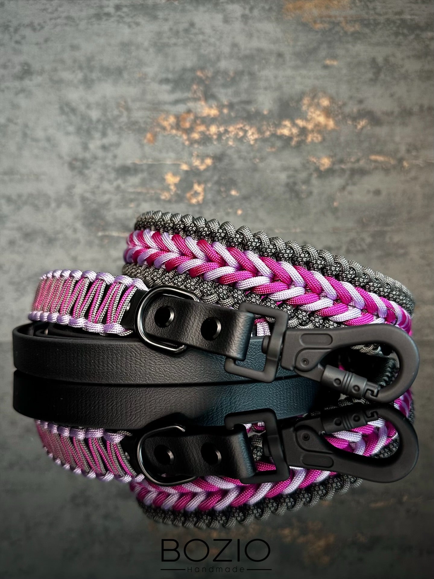 paracord halsband hund leine biotahne x paracord sicherheitskarabiner karabiner sicherheit schwarz pink pastel lila grau anthrazit