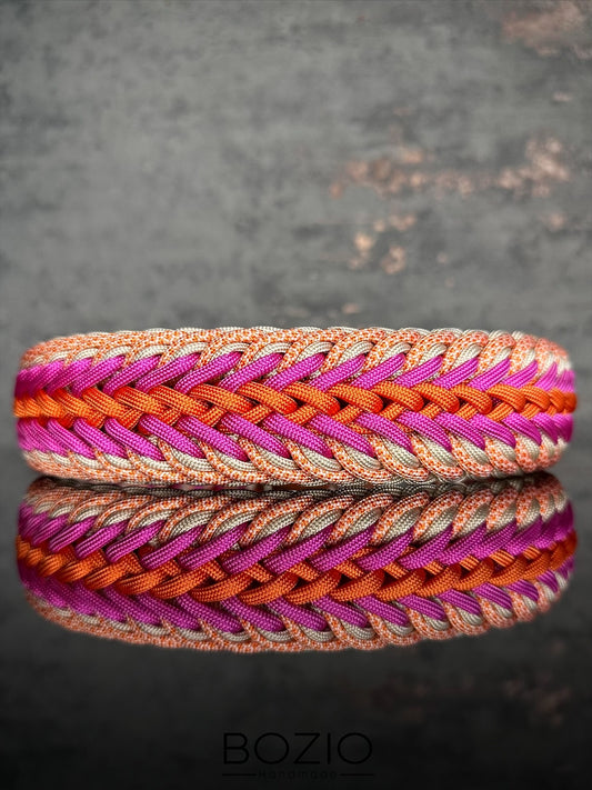 paracord halsband hund pink orange cream beige