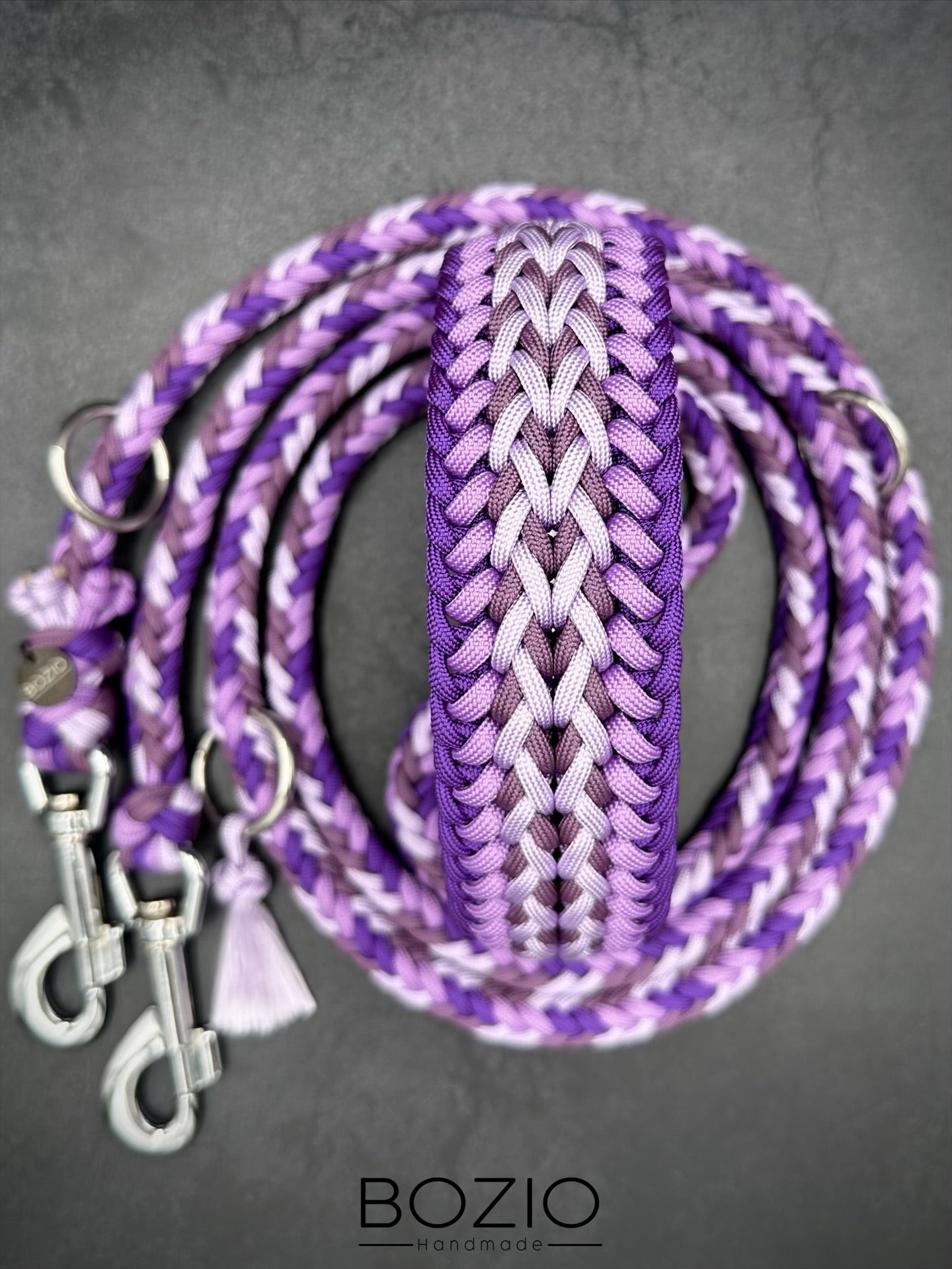 paracord halsband leine hund lila Pastel silber 
