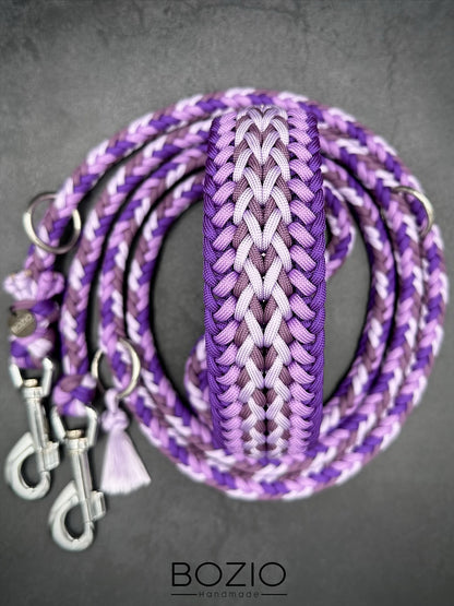 paracord halsband leine hund lila Pastel silber 