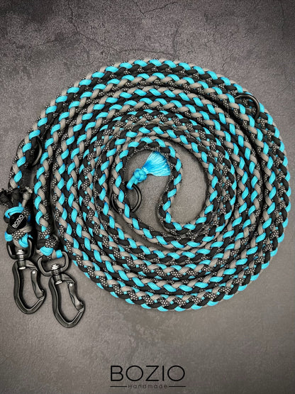 paracord leine hund verstellbar handschlaufe schwarze karabiner aluminium sicherheitskarabiner sicherheit schwarz grau anthrazit tuerkis blau neon grau 
