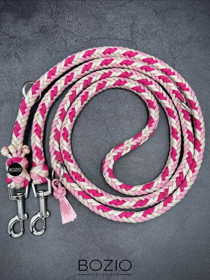 paracord leine hund verstellbar handschlaufe schwarze karabiner aluminium sicherheitskarabiner sicherheit silber verchromt edelstahl vernickelt cream weiss pink rose rosa fuchsia